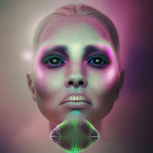 AI generated: Goddess close-up portrait ribcagel. jellyfish phoenix head, nautilus, orchid, skull, betta fish, bio...