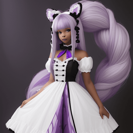 AI generated: A beautiful white black anime woman with purple and white hair and purple and white teddy bear ears ...