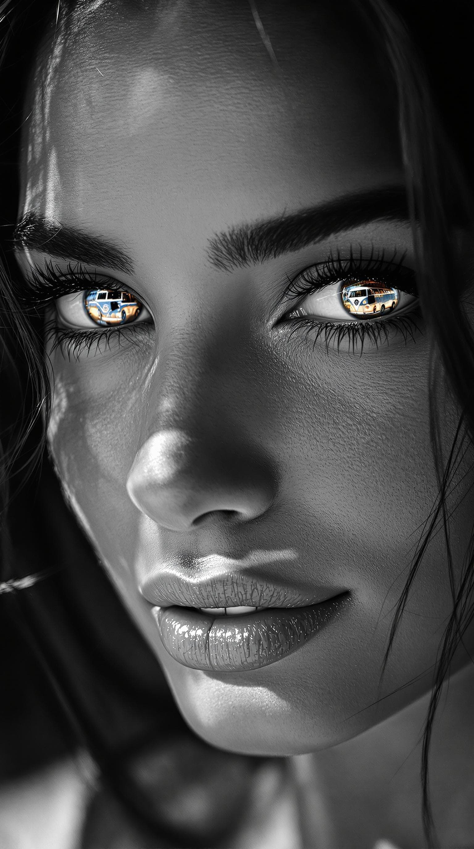 AI generated: a photo realistic, master black and white photo of a beautiful Brazilian, dark haired model's comple...