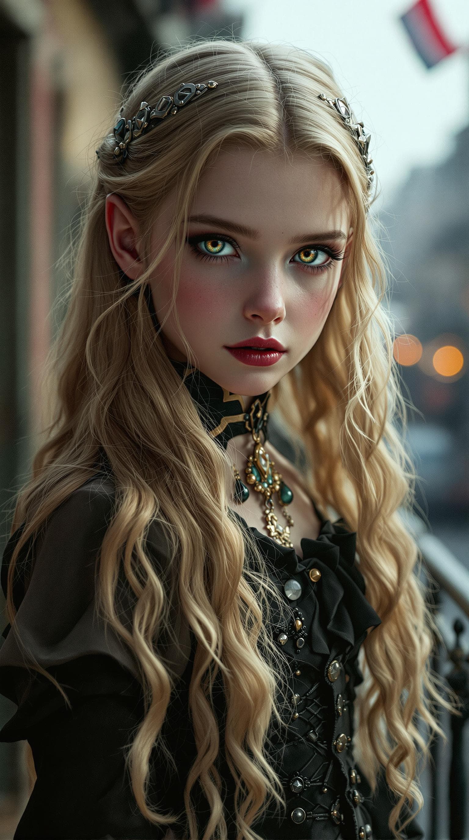 AI generated: a professional photo of a seven year old vampire girl, (Sara Howard) (futuristic),(masterpiece), (re...