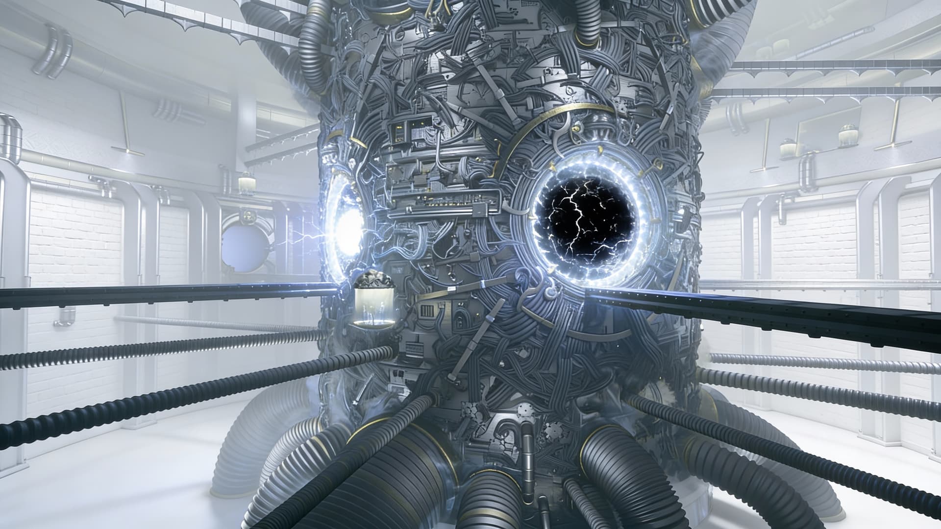 AI generated: Use the Reference Image to reimagine the View of the Vomatrix Fusion Chamber for the Power Spheres, ...