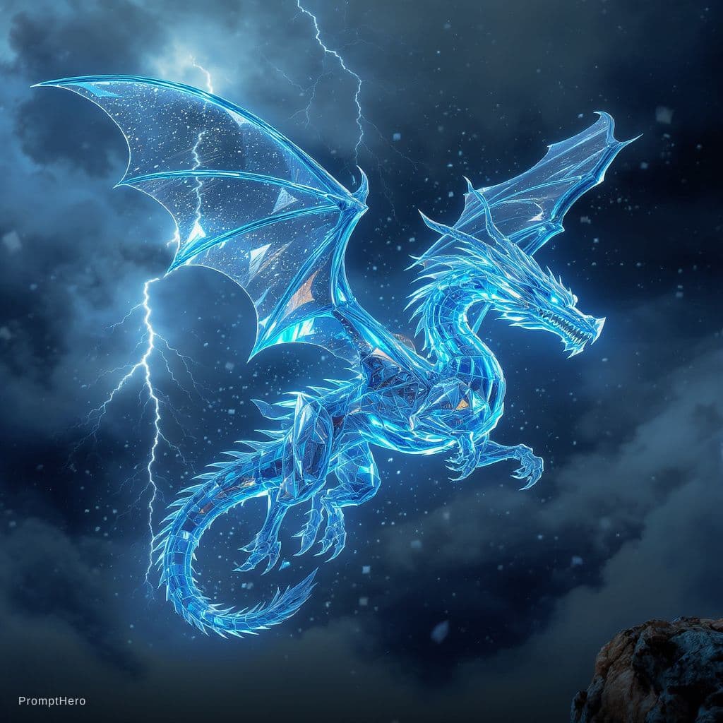 AI generated: photorealistic, octane render, transparent crystal dragon made of pure clear glass, completely see-t...