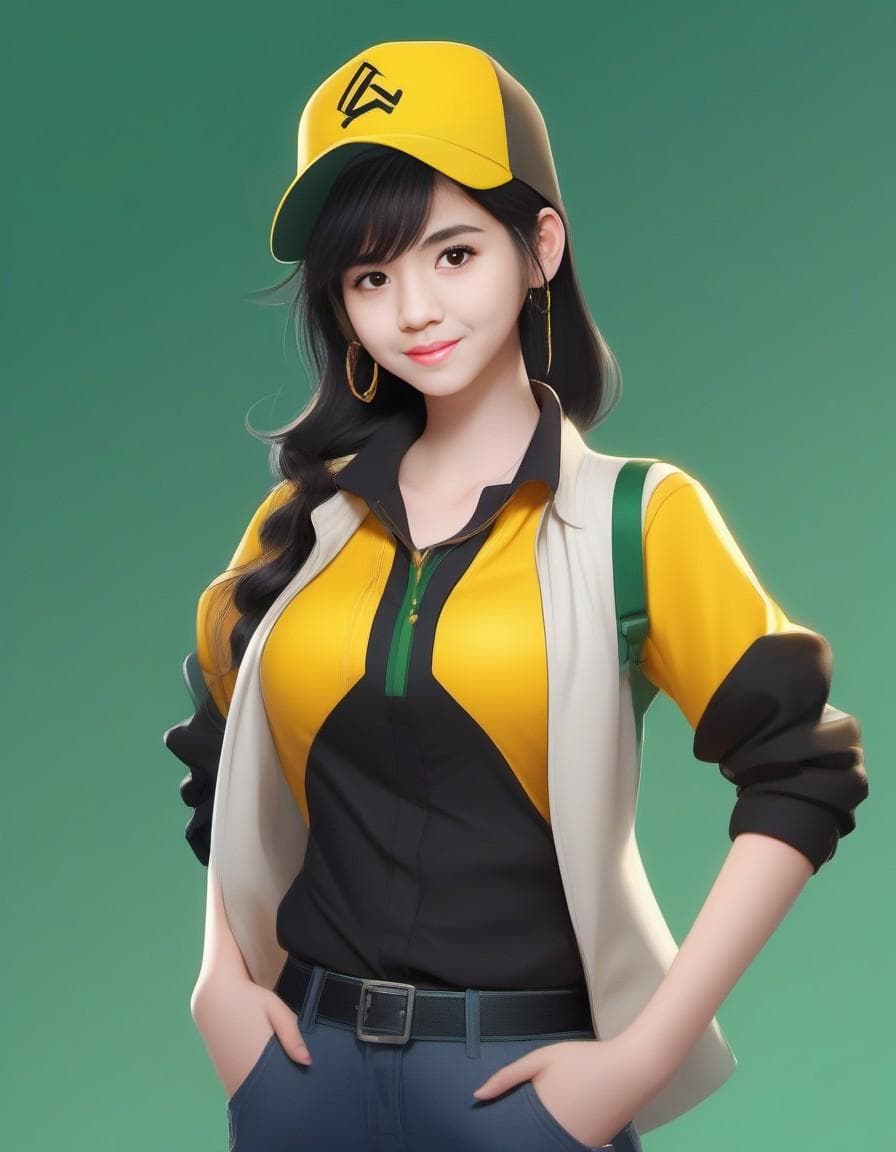 AI generated: 1girl, upper body, (dark simple yellow cap:1.3), a character portrait, trending on Artstation, digit...