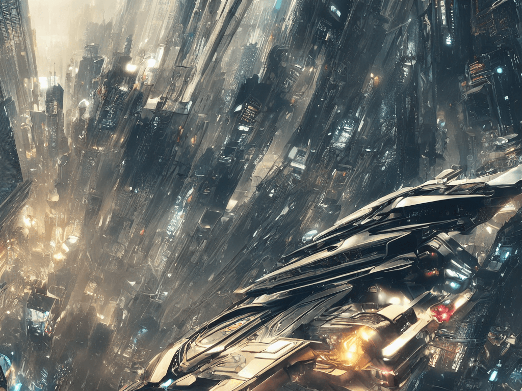 AI generated: Magnificent futuristic vehicle flying through a cyberpunk city high octane render, hyper realistic, ...