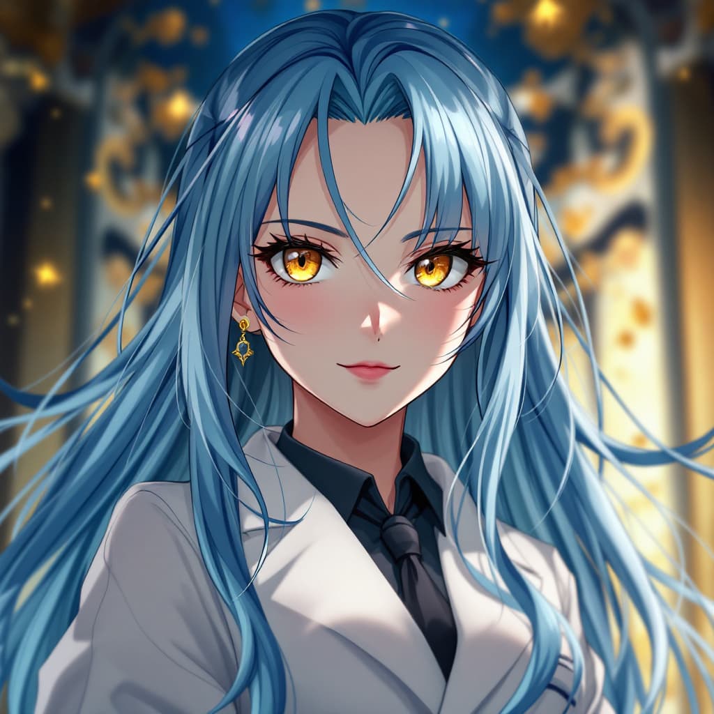AI generated: Anime Princess Doctor, long blue hair, yellow eyes, 