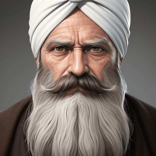 AI generated: The image features an older man, a long white beard and mustache, wearing turban, The man's beard an...
