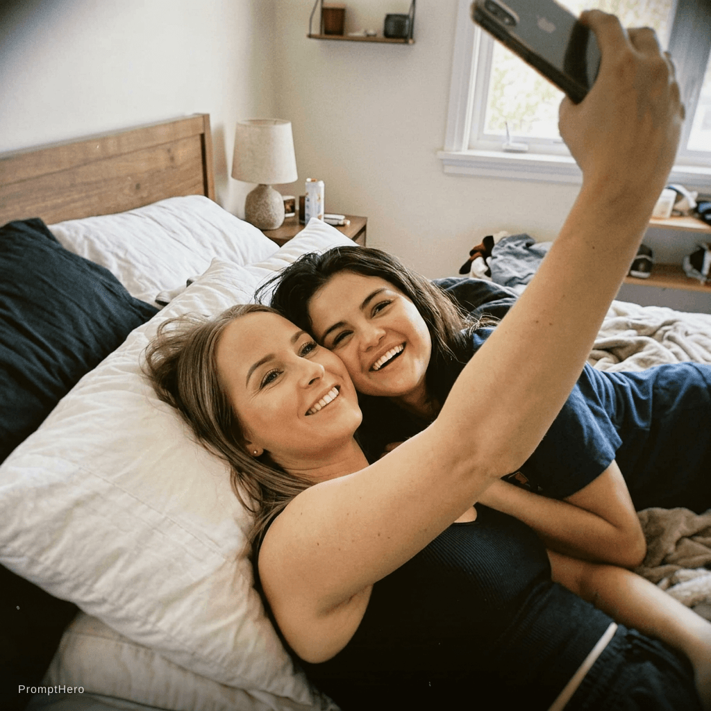 AI generated: With Selena Gomez intimate on bed, amateur photo