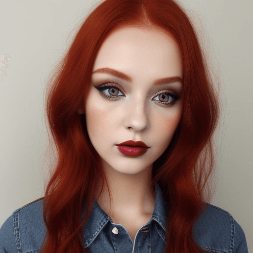 AI generated: A stunningly beautiful girl, red hair. dressed in jeans and a blouse, light makeup, soft lipstick, e...