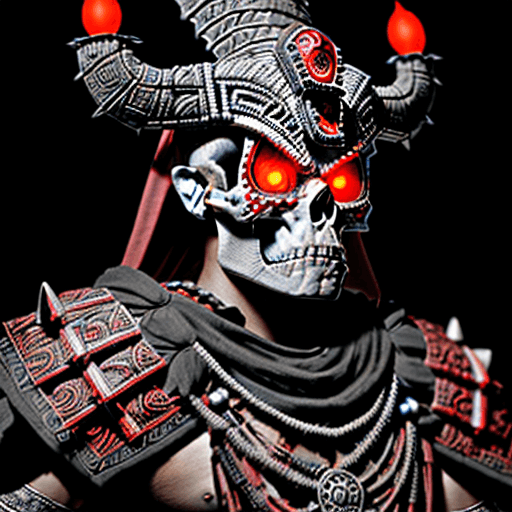 AI generated: A Hyper photorealistic digital illustration of an Aztec god with skull face, pointing at viewer and ...