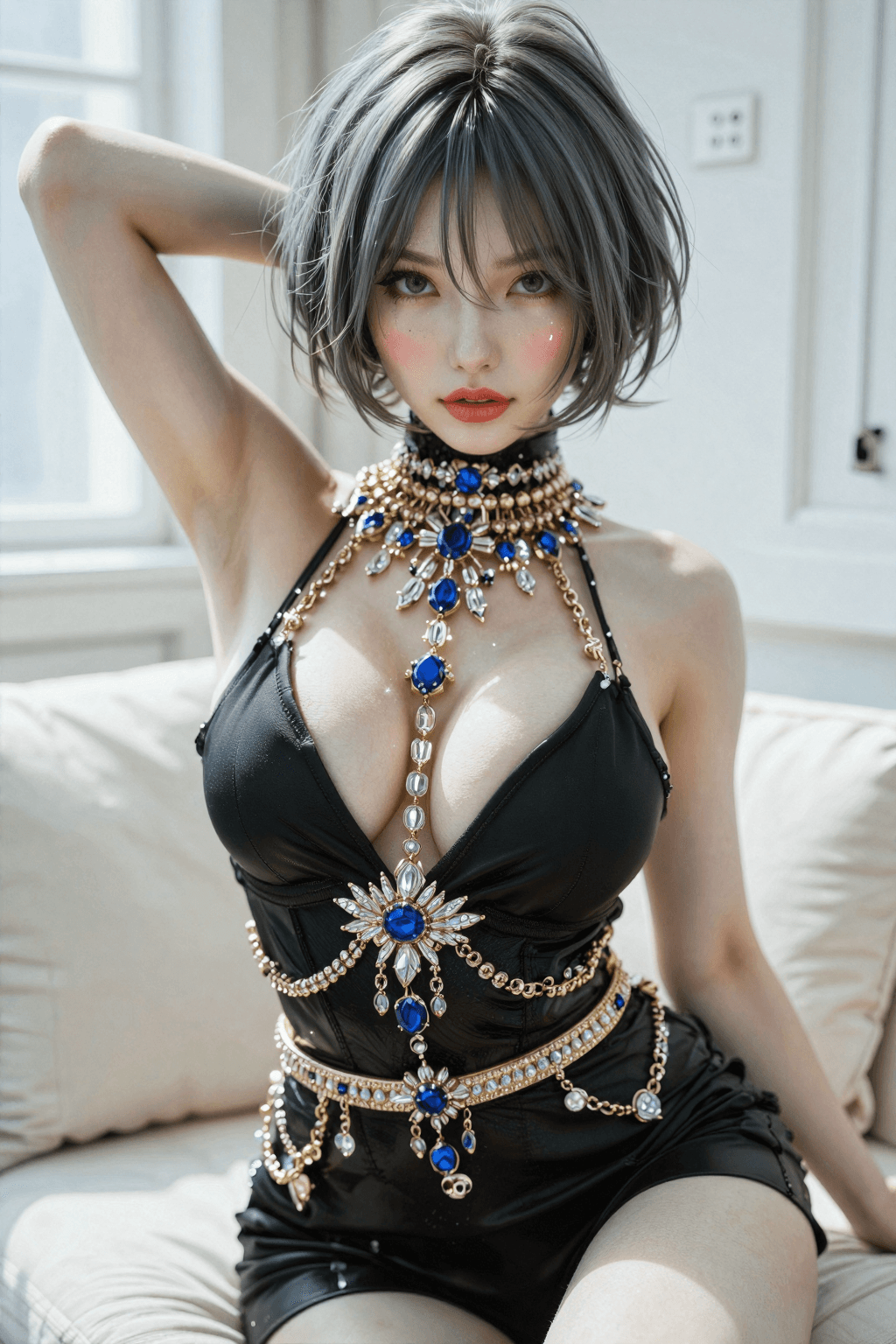 AI generated: A highly detailed, photorealistic, cinematic vertical medium close-up shot of a beautiful young East...