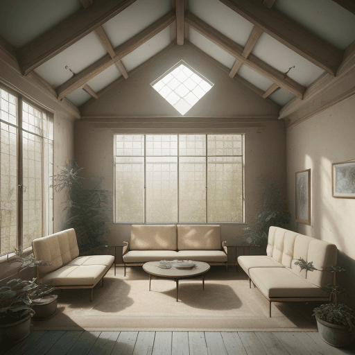 AI generated: High resolution photography interior design, dreamy sunken living room conversation pit, raw earth f...