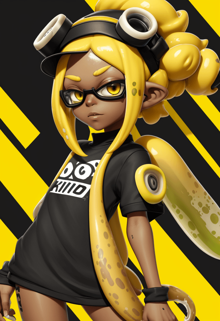 AI generated:  splatoon, inkling, dark skin, visor, yellow hair, mindless