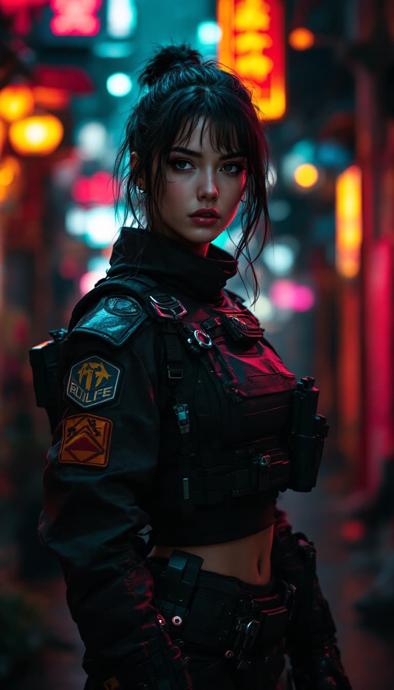 AI generated: hyperrealistic and intricate detailed full-length portrait| full shot| woman wearing combat uniform|...
