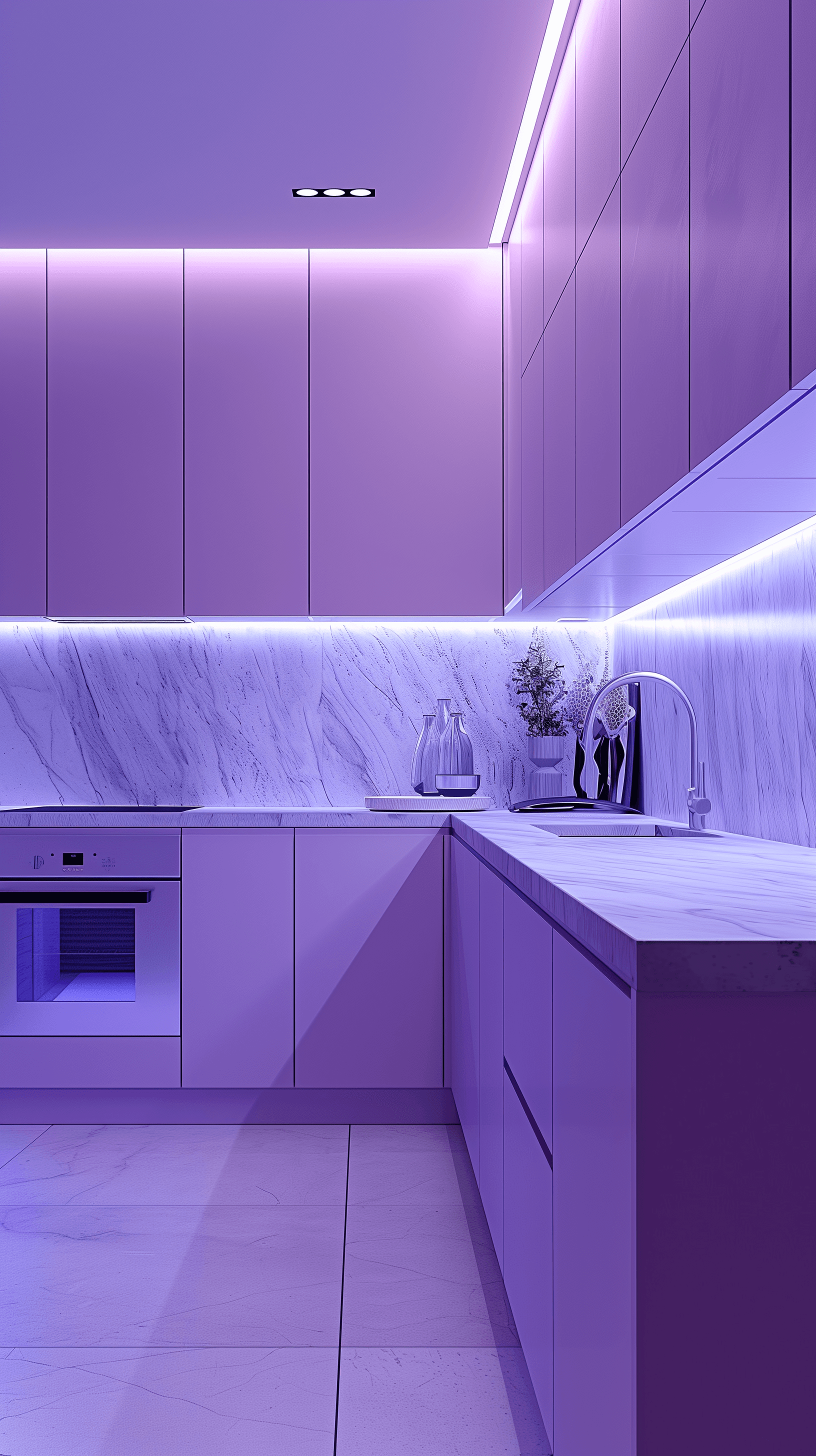 AI generated: photography, minimalist kitchen, viewed from the front, scene features sleek, flat panel cabinetry i...