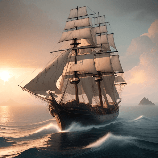 AI generated: Photo of a ultra realistic sailing ship, dramatic light, pale sunrise, cinematic lighting, battered,...