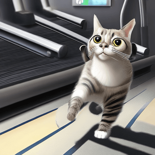 AI generated: Hyper realistic cat with 3 eyes and 5 legs walking on a treadmill 