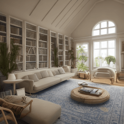 AI generated: High resolution photography interior design, dreamy sunken living room conversation pit, wooden floo...