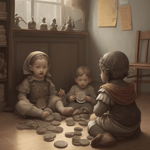 AI generated: Replace the children with coins in this image