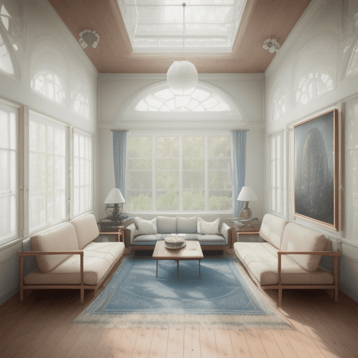 AI generated: High resolution photography interior design, dreamy sunken living room conversation pit, wooden floo...