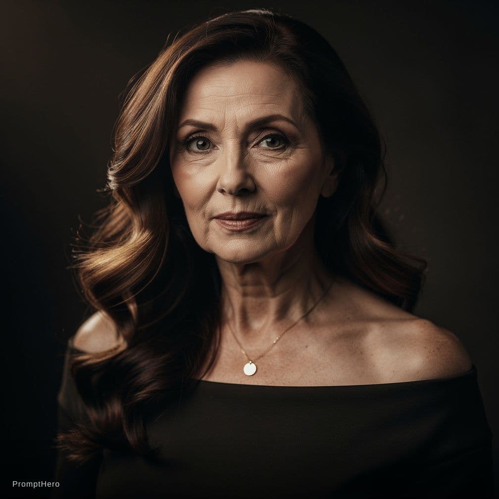 AI generated: une femme de 75  en gros plan d'une femme adulte dans un endroit faiblement éclairé,
décor de studio...