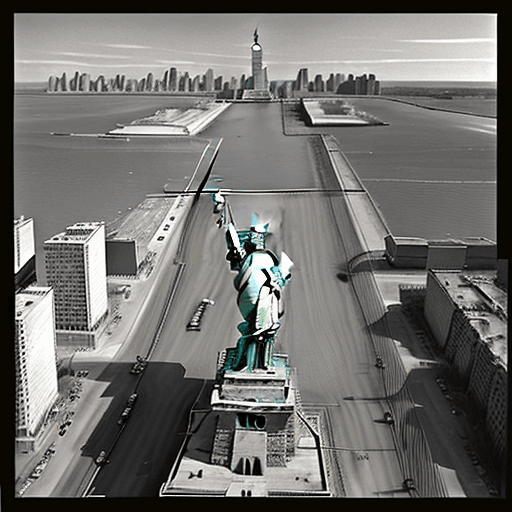 AI generated: A vintage photo patriot portrait shows, the Statue of Liberty building the border wall, at scale, wi...