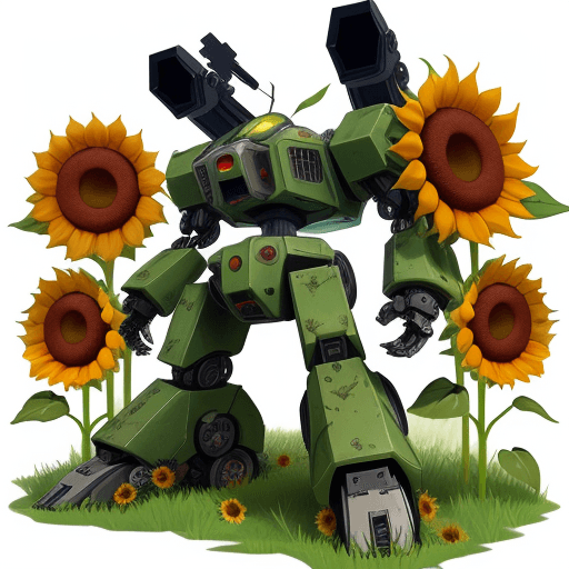 AI generated: Plants vs zombies, mechs, sunflowers