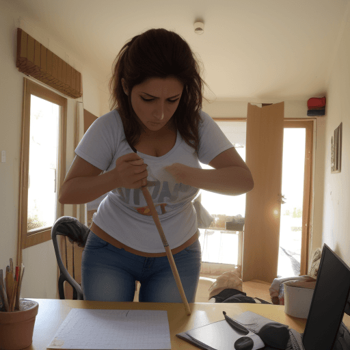 AI generated: mujer superando miedos, trabajando des casa