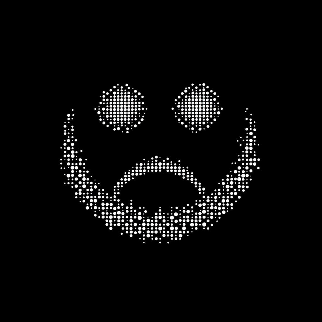 AI generated: a simple white dotted dots forming the shape of a sad smiley  , flat design, vector illustration, on...
