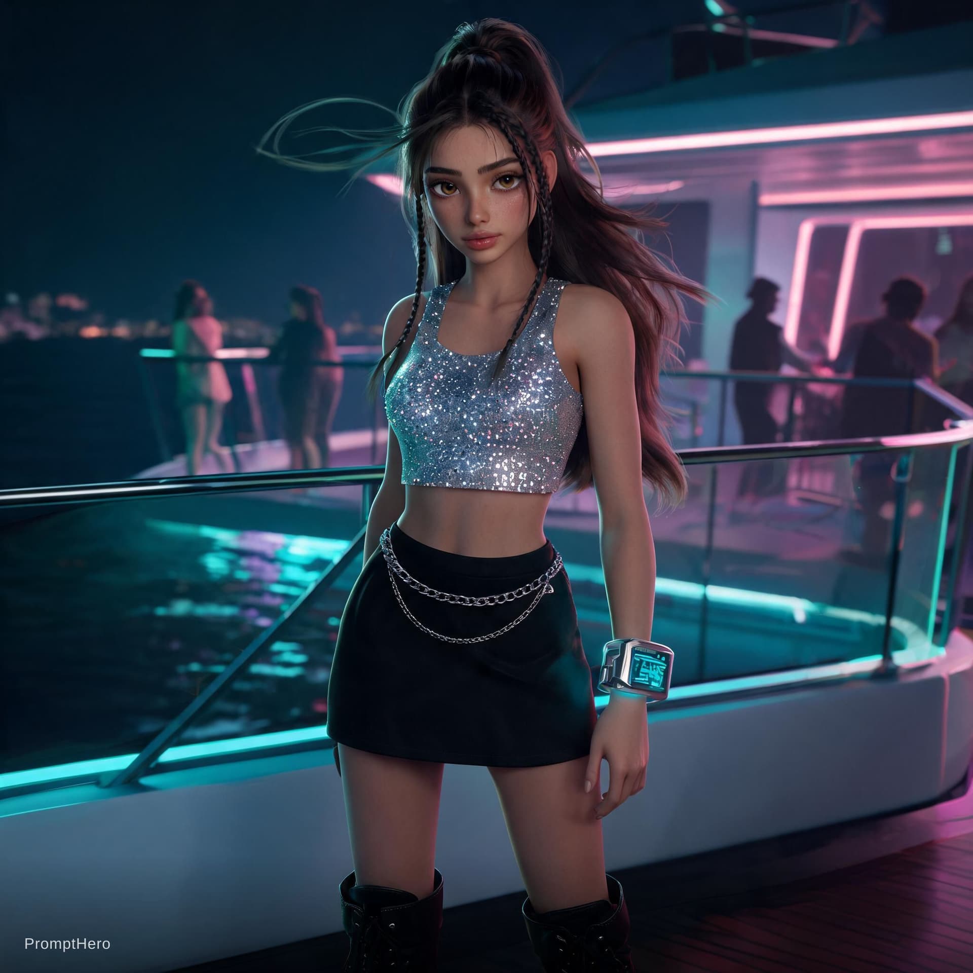 AI generated: young brazilian woman, 20 years old, cinematic stylized CGI character, strong stylized Unreal Engine...