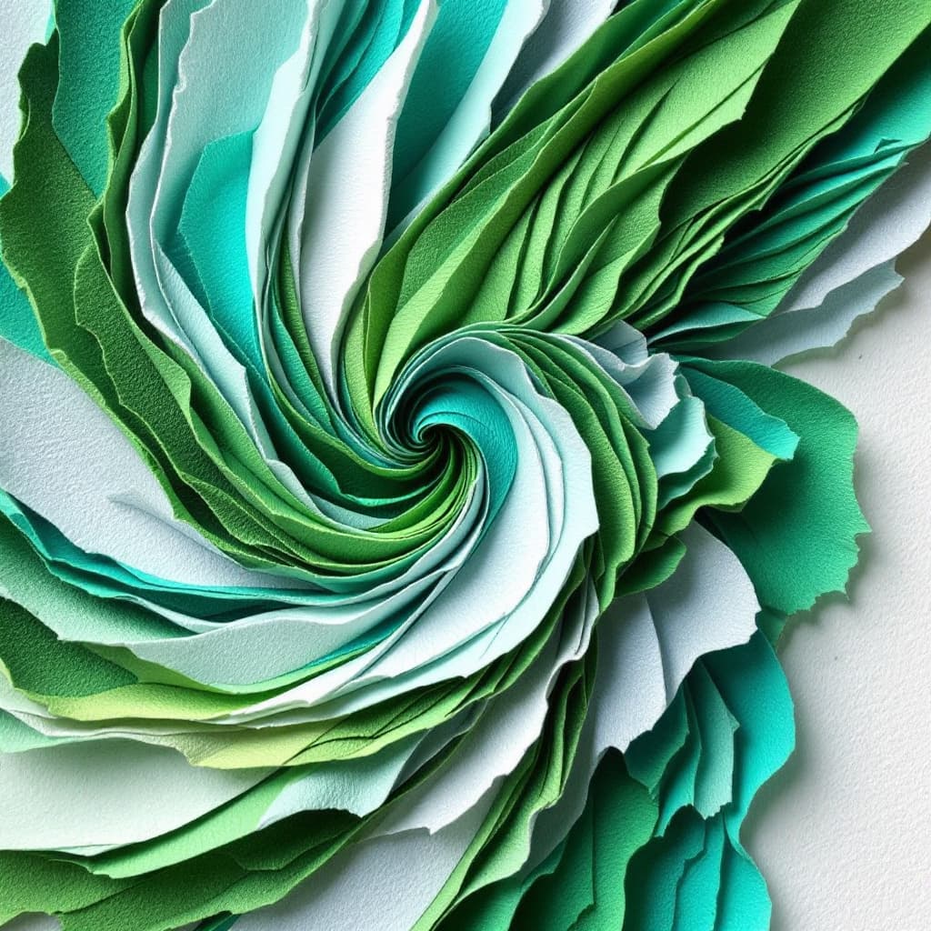 AI generated: 3d, tarpon springs, fl, paper work, cyan, and white with emerald green, rough-textured colored paper...