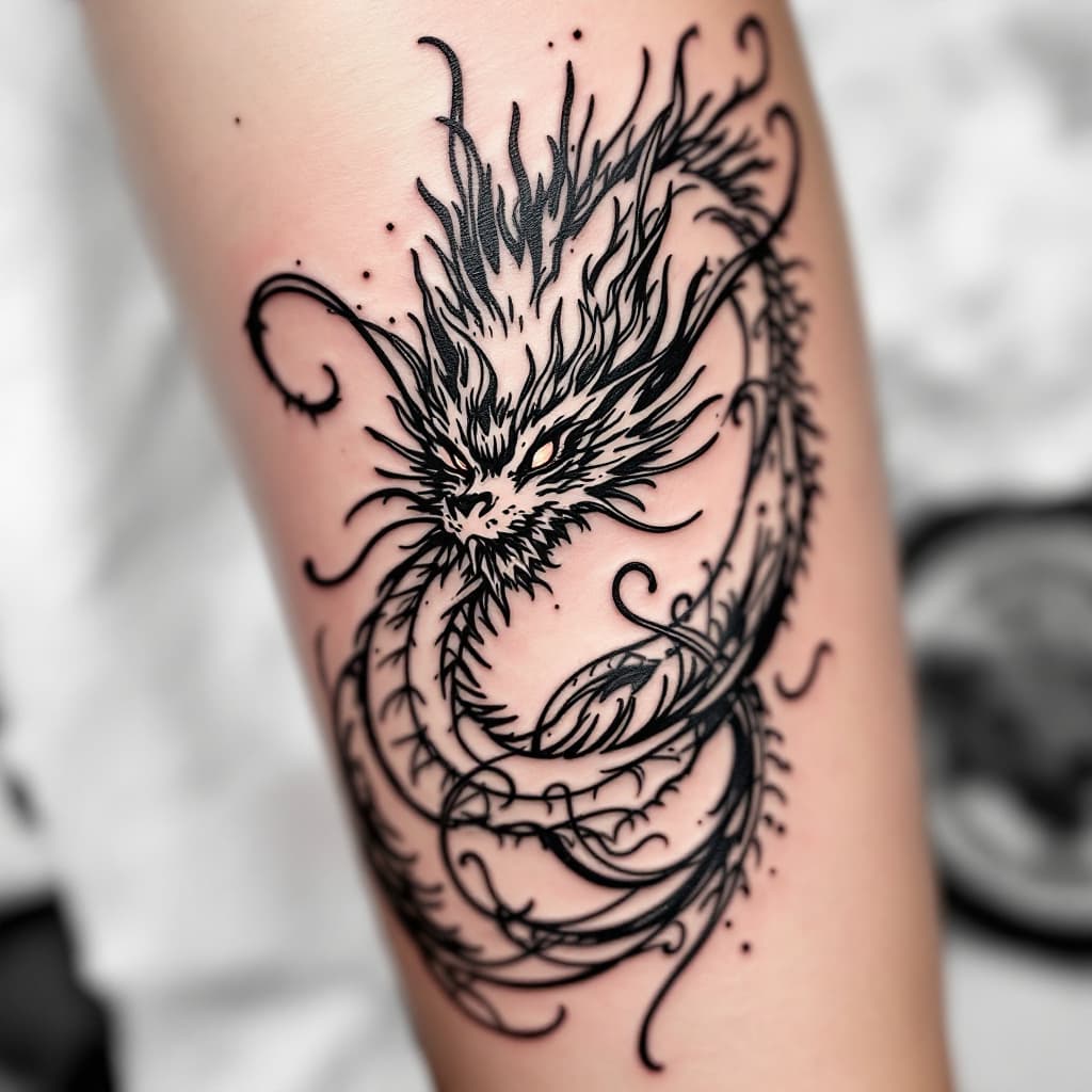 AI generated: tatoo, concept, dragon, black and white, abstract