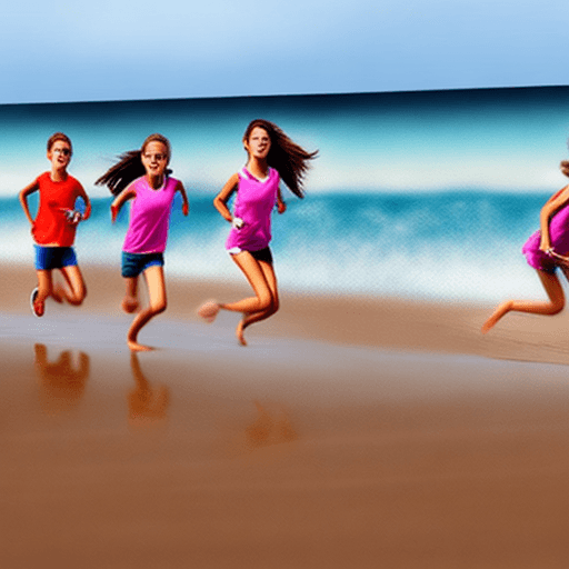 AI generated: 5 young pretty females running on beach
photo realistic