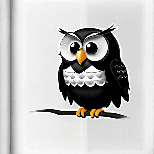 AI generated: cute pixar cartoon style, outline of a black and white owl, with a white background, full page no bo...