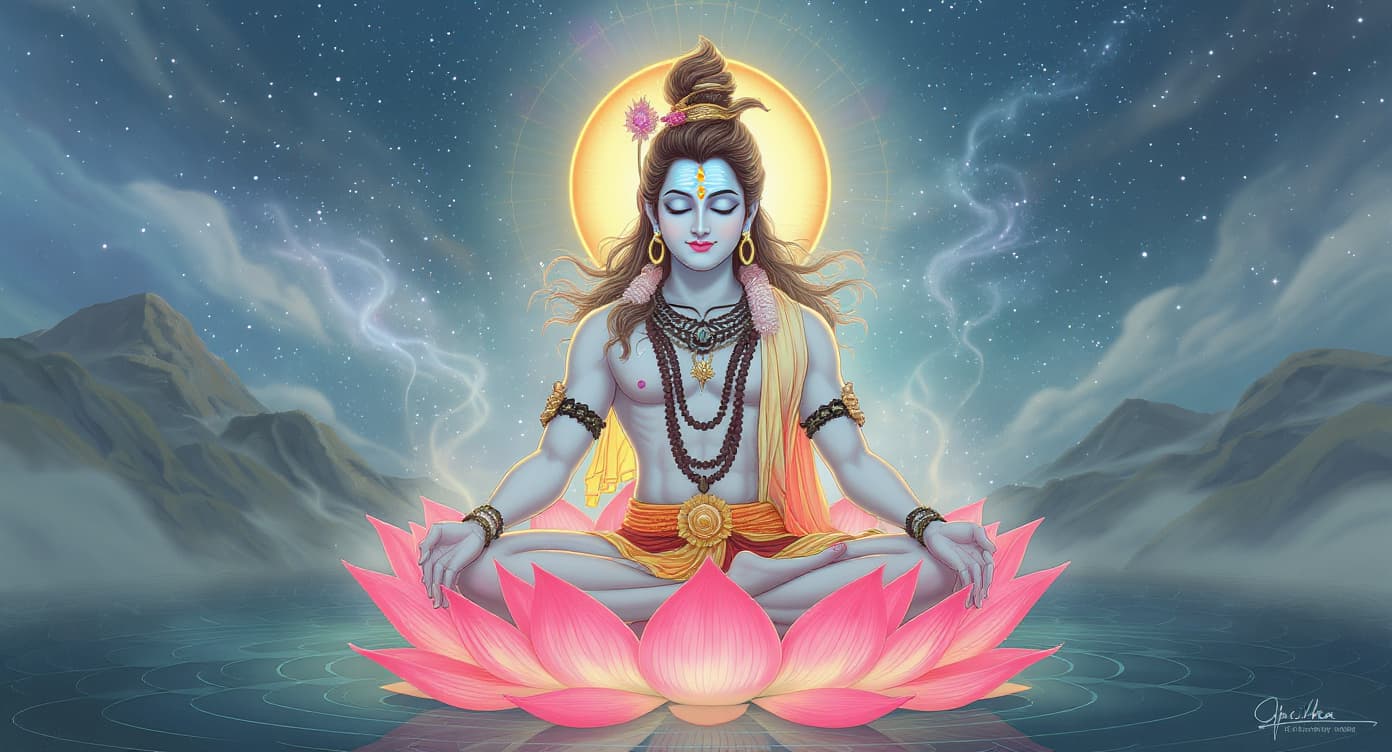 AI generated: You're right — the image shows open relaxed hands, but Shiva in meditation should be in Chin Mudra (...