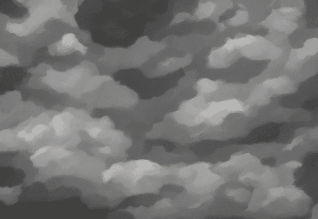 AI generated: cartoonish greyscale full of stormy clouds with simple shapes and textures