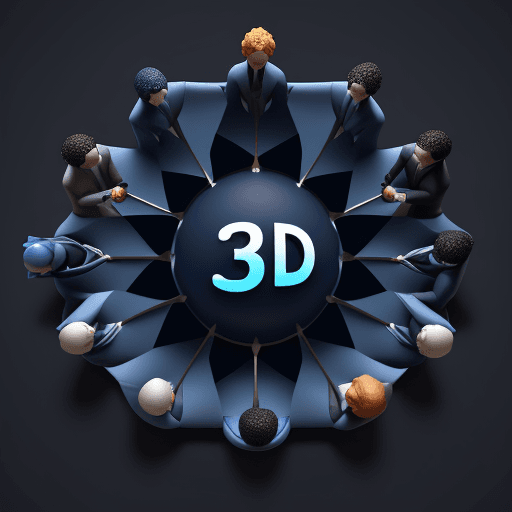 AI generated: Social network concept with 3d people on dark blue background, they connect and share information to...