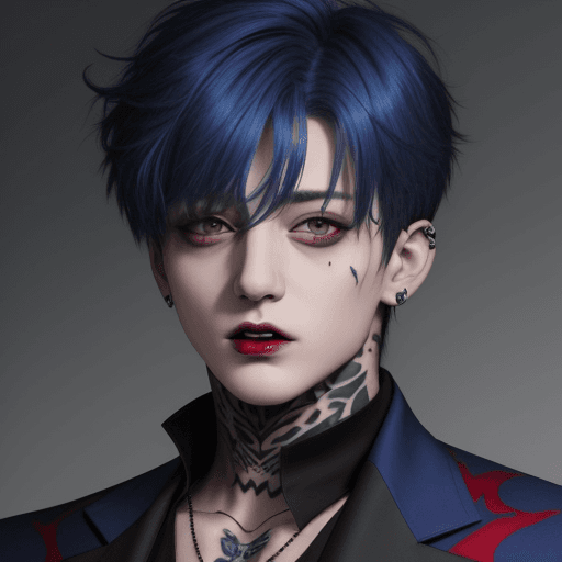 AI generated: Jungkook vampire, blue hair tattoo and ke