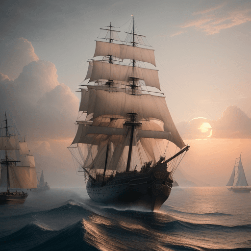 AI generated: Photo of a ultra realistic sailing ship, dramatic light, pale sunrise, cinematic lighting, battered,...