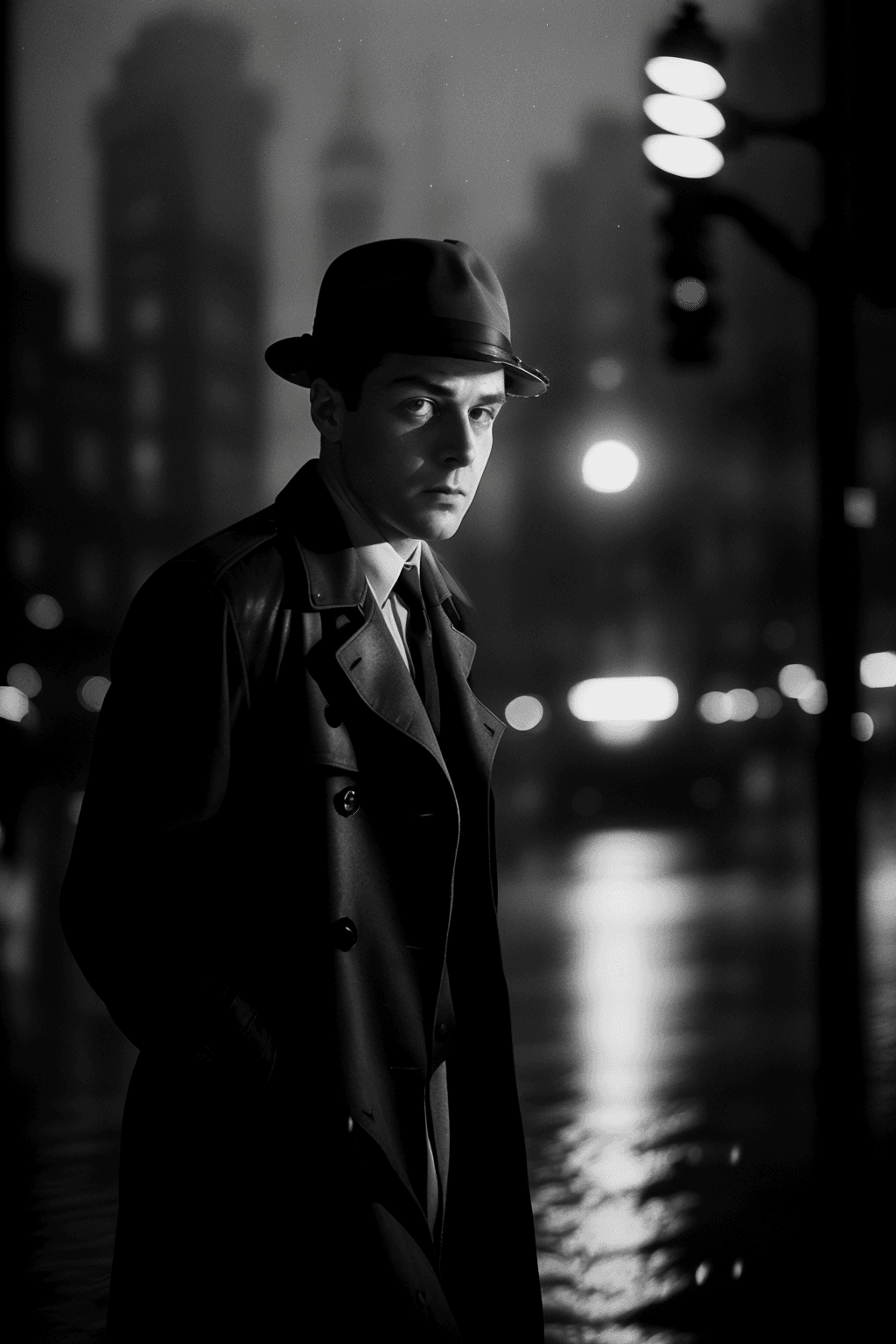 AI generated: black and white film stock, high contrast, full body movie clip of a dramatic motion blur scene, bla...