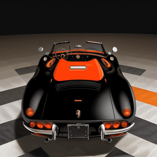 AI generated: 1969 california spider ferrari in mat black and orange
