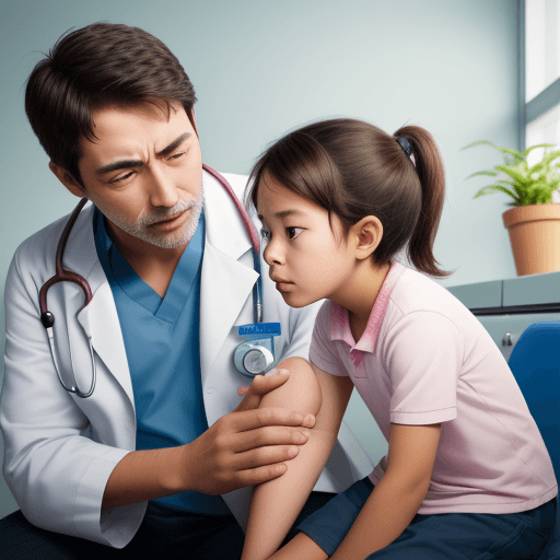 AI generated: a parent comforting a child with a doctor giving advice