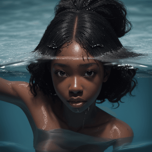 AI generated: Black girl drowns inside water, hyper-realistic, 8k image 
