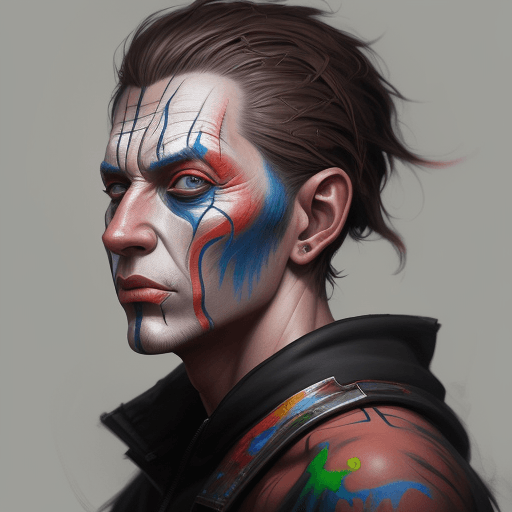 AI generated: a man with painted face, an airbrush painting by Sam Spratt, featured on zbrush central, fantasy art...