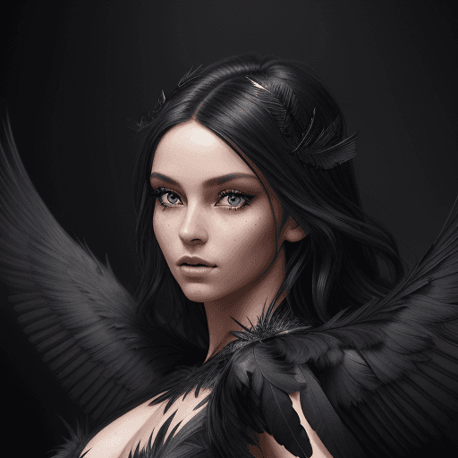 AI generated: Gorgeous Beautiful Angel Woman with outstretched Angel wings black, feather texture, Beautiful face,...