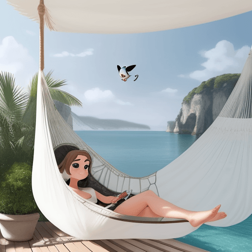 AI generated: UN PARESSEUX d'un croquis au fusain Pixar, allongé sur un HAMAC, BUVANT UN COCKTAIL, tons noir et bl...