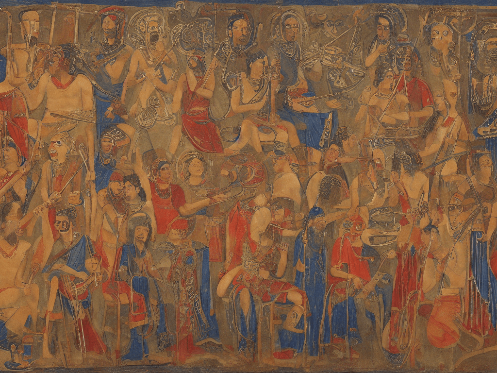 AI generated: Ancient sumerians play music with flutes and lyres