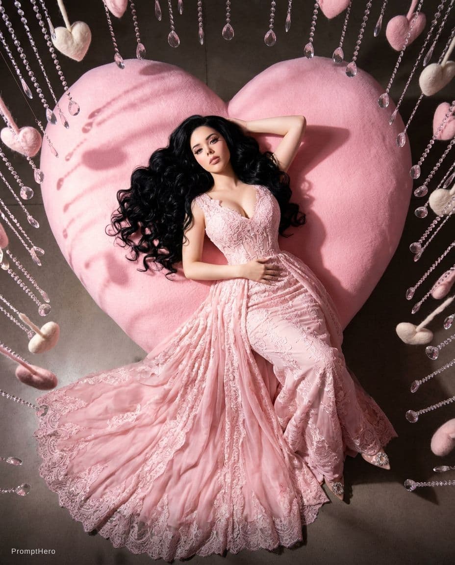 AI generated: Hyper-realistic editorial fashion photography, shot from above, with a Valentine’s Day theme. Of me ...