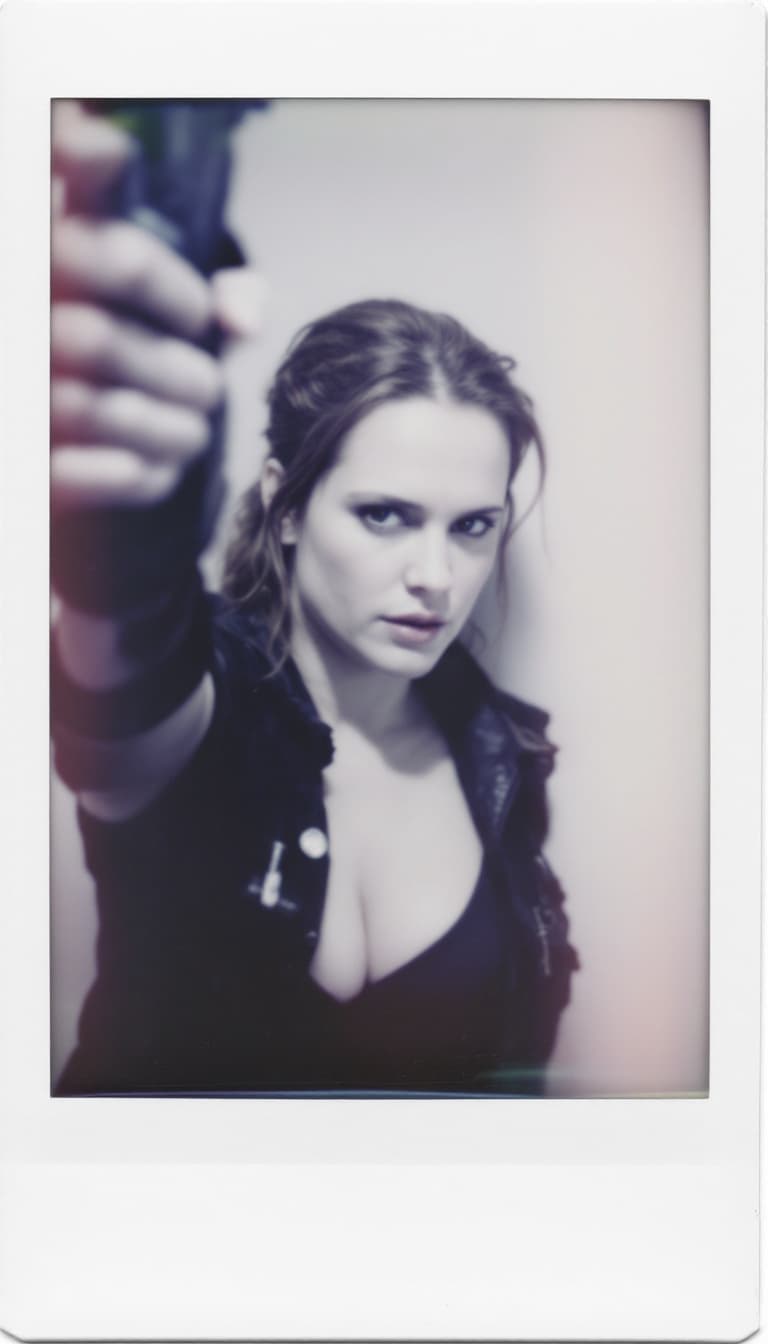 AI generated: Hayley Atwell, Tomb Raider 2013,shot on a Polaroid camera 