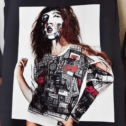 AI generated: Image of a fashionable and stylish model wearing a T-shirt with an expressive print.