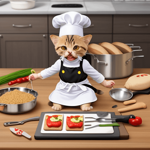 AI generated: Cat dress up in chef with cooking tools
